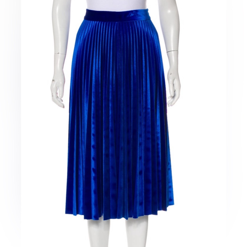 MSGM Electric Blue Pleated Midi Skirt | Satin Finish | Size M (US 6 / IT 42)